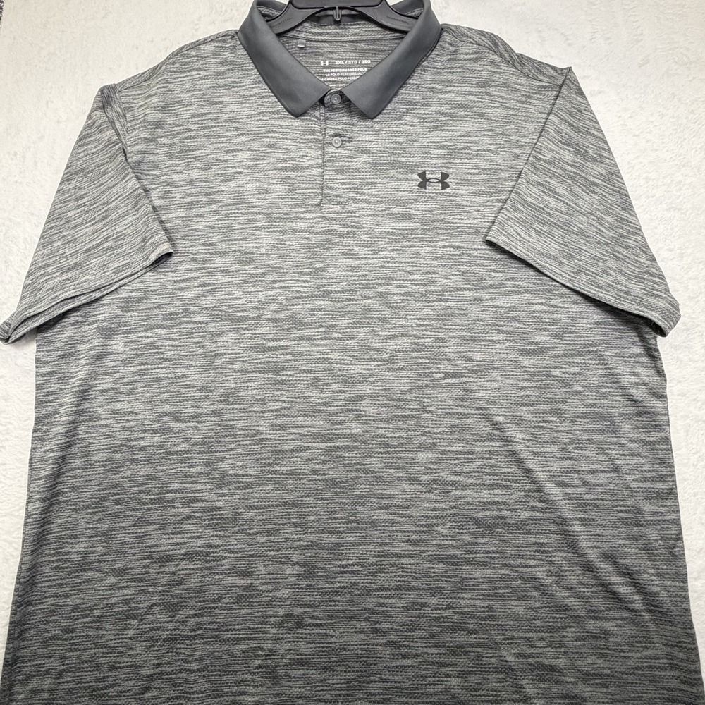 Under Armour Polo Shirt Mens 3XL Heather Gray Heatgear Golf Performance Loose